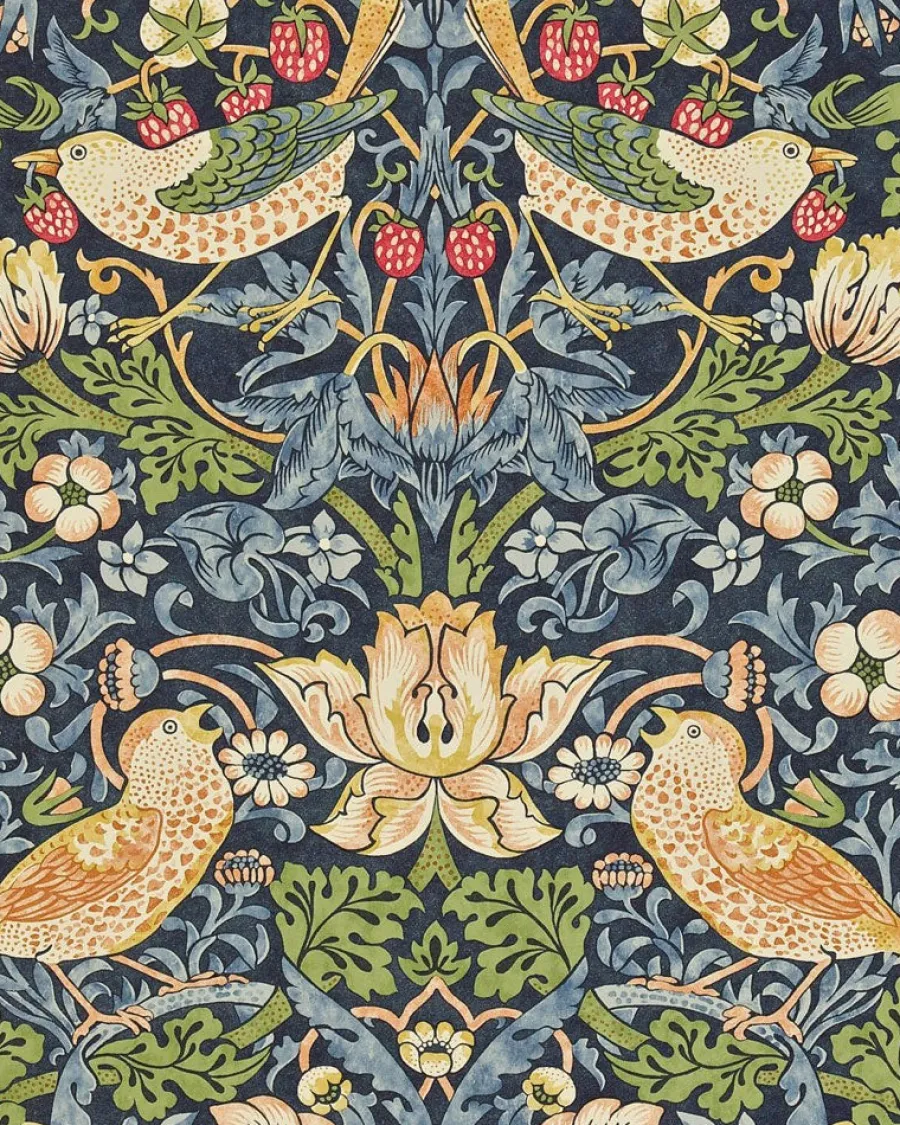 Sanderson Design Group Brands Ltd Mönstrade Tapeter|Blommiga Tapeter|William Morris & Co. Tapet - Strawberry Thief chocolate/slate